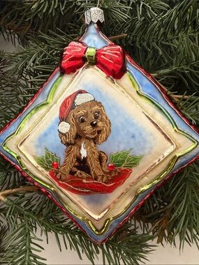 Holiday Dog Ornament - Red and Blue Decorative Pet Ornament